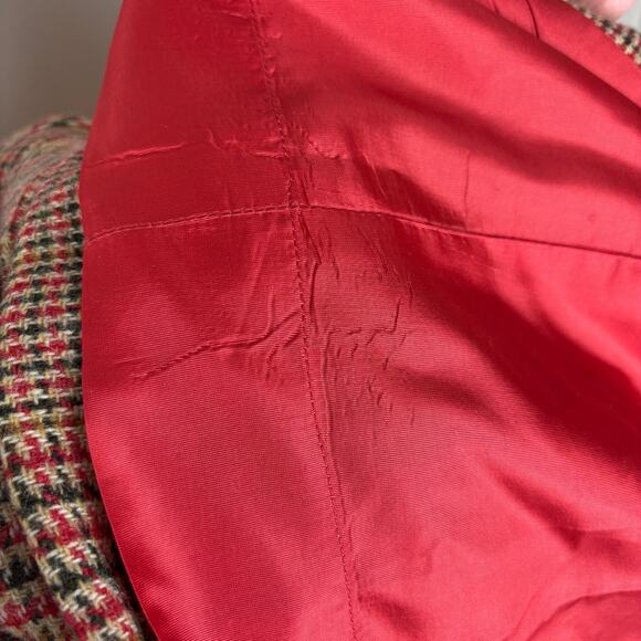 VINTAGE Dress *no label* modern size 6 or 8 houndstooth plaid red tan wool - Picture 5 of 11